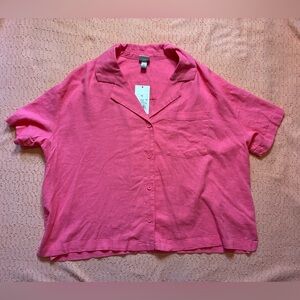 Women's Linen Short Sleeve
Button-Down Camp Shirt - a New
Day Pink XL NWT